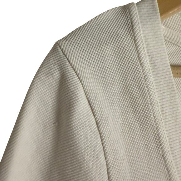 Maeve Anthropologie White Front-Zip Scoop-Neck Elbow Sleeve Top Size Large - Picture 3 of 8